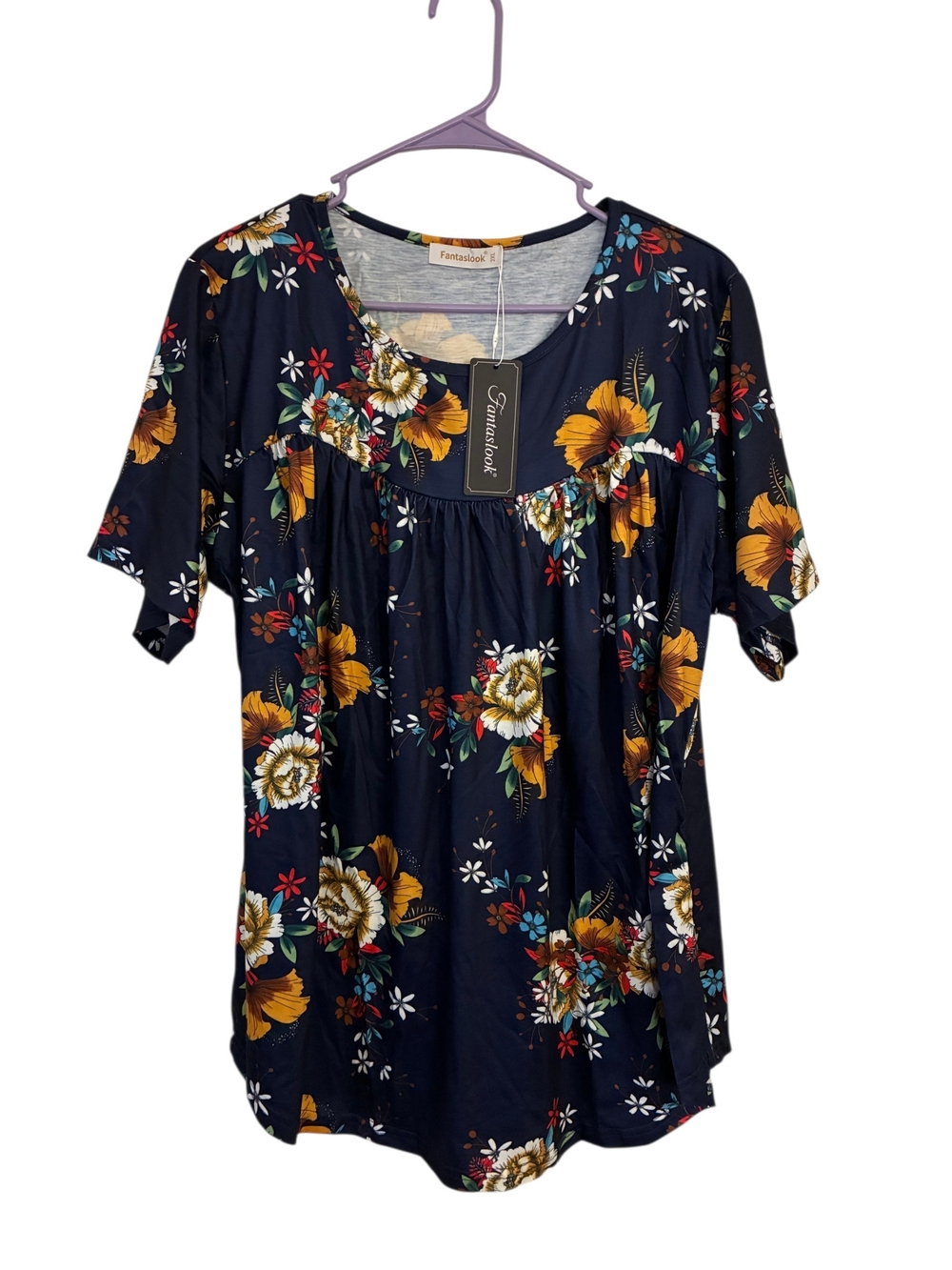 Fantasook Navy Floral Short-Sleeve Tunic